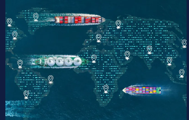 Mapa mundial con rutas de comercio